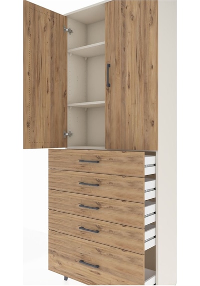 Arges Dolap 3 Raflı 5 Çekmeceli 2 Kapaklı 88x30x221 Aytaşı-çam Aytaşı