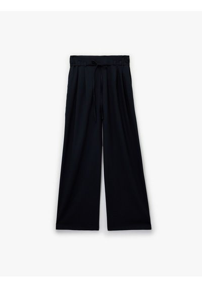 Koton Beli Bağcıklı Cepli Geniş Paça Palazzo Pantolon Lacivert 6wak40165pw