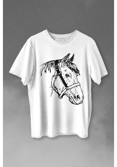 At Portresi Profili Horse Kafası Silüet Baskılı Tişört Unisex T-shirt 001