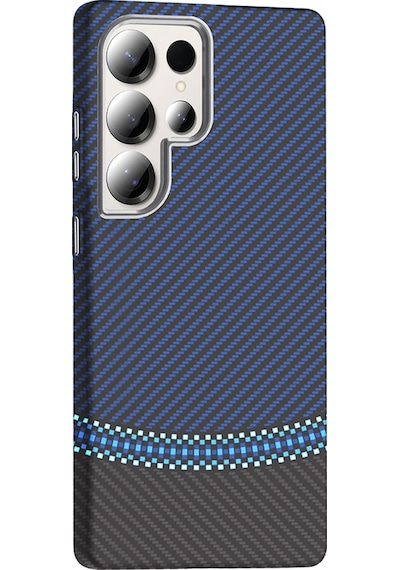 Galaxy Uyumlu S25 Ultra Kılıf M-safe Şarj Özellikli Karbon Fiber Görünümlü Gros Kılıf Siyah-lacivert