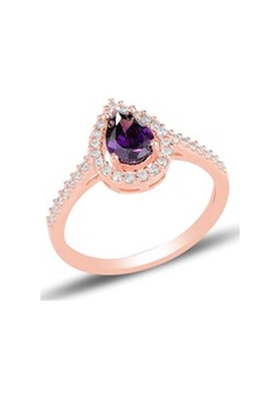 Gümüş Rose Ametis Taşlı Damla Modeli Üçlü Set
