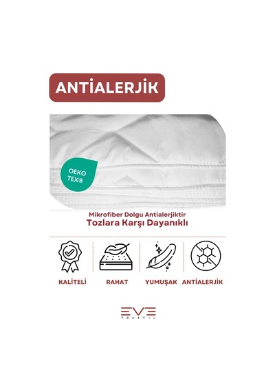 Eve Tekstil Kapitone Yüksek Kaliteli 4 Mevsim Kullanılabilir Microfiber Soft Çift Kişilik Antialerjik Yorgan Beyaz