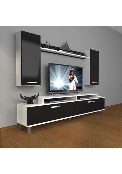 Decoraktiv Ekoflex 7 Slm Krom Ayaklı Tv Ünitesi Tv Sehpası Beyaz - Siyah