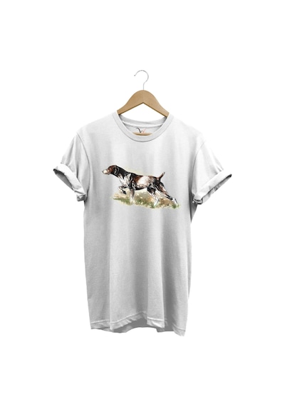 Doğa Avcılık Kurzhaar Av Köpeği Tema Baskılı %100 Pamuk Beyaz T-shirt Beyaz