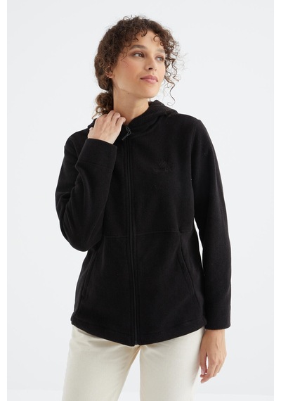 Tommy Life Siyah Kapüşonlu Fermuarlı Rahat Form Kadın Polar Sweatshirt - 97233 Siyah