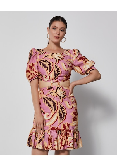 Serpil Exclusive Desenli Kadın Mini Elbise - Pencere Detaylı - Modern Ve Şık - Günlük Ve Özel Günler İçin Elbise Pembe