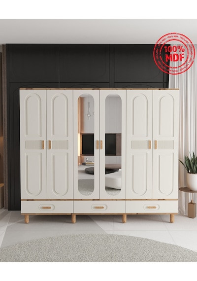 Dova 6 Kapaklı Çekmeceli Gardırop - Tamamı Mdf Aytaşı
