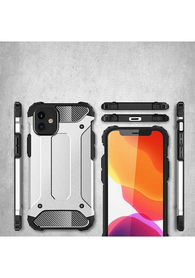 Noktaks - Apple Uyumlu iPhone 12 Mini - Kılıf Çift Katman Zırh Tank Crash Military Kapak - Gri