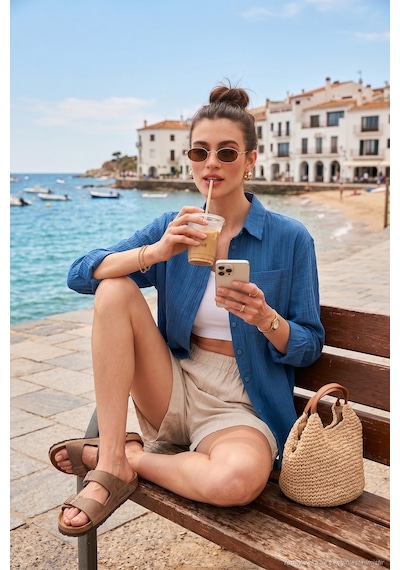 Lela Regular Fit Tek Cepli Önü Kısa Arkası Uzun Krinkıl Bayan Gömlek 6772752 Indigo