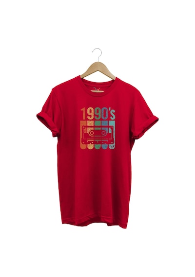 Vintage Retro 1990's Baskılı Kaset %100 Pamuk Regular Fit Bisiklet Yaka Kırmızı T-shirt Kırmızı