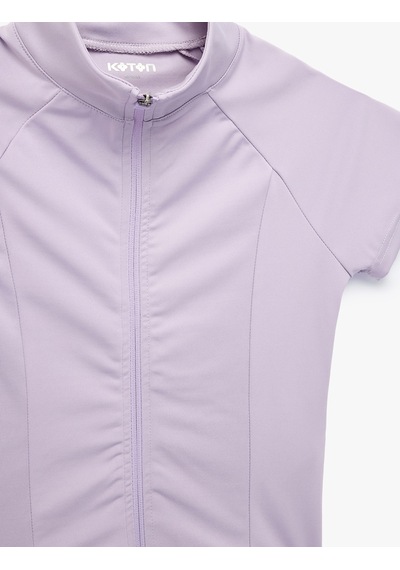 Koton Slim Fit Kolsuz Dik Yaka Fermuarlı Spor Tişört Lila 6sak10350nk