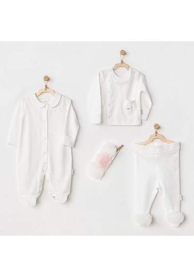 Melonika Petit Love Newborn Tüllü 4 Parça Set Ekru Çok Renkli