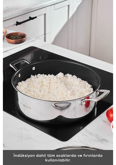 Karaca  Plasma Steel 3Ply İndüksiyon Tabanlı Çelik Pilav/Karnıyarık Tencere 30 Cm