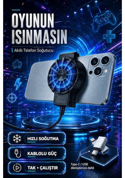 Kablolu Telefon Soğutucu Fan Radyatörü Type-c-usb Aparatı Dahil 1 Adetli Set