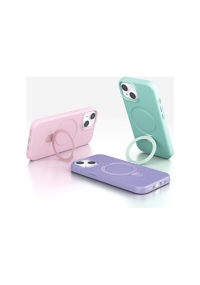 İphone 15 Kılıf 360 Derece Döner Standlı Magsafe Kamera Lens Korumalı Silikon Grlpro Siyah