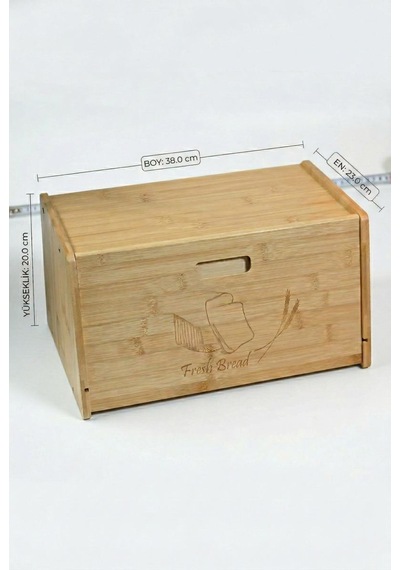 Doğal Bambu Kapaklı Ekmek Kutusu & Doğal Bambu Ekmek Dolabı 23x38x20 Cm Siyah