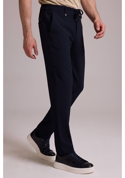 Erkek Lacivert Slim Fit Yan Cepli Jogger Pantolon