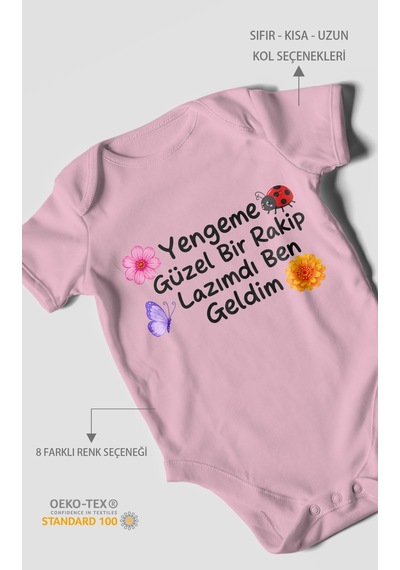 Morivokids Yengeme Güzel Bir Yazılı Kısa Kollu Bebek Body %100 Pamuk Koyu Pembe