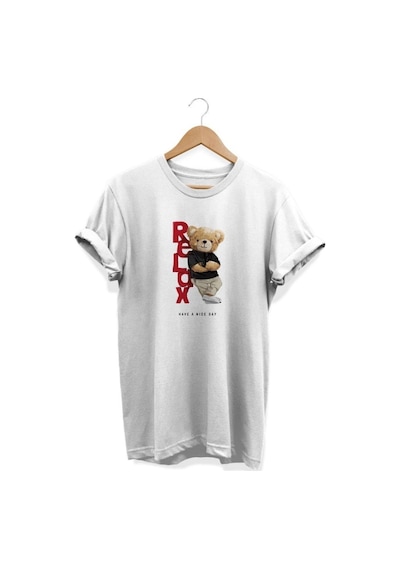 Relax Baskılı Beyaz T-shirt Beyaz