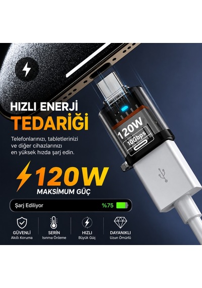 Polham Type-c To Usb 3.2 Gen2 Dönüştürücü Adaptör 120w Hızlı Şarj 10gbps Veri Aktarımı Otg Şeffaf