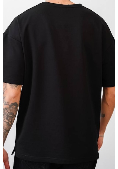 Balenbi Unisex Bisiklet Yaka 2 Iplik Basic Oversize Penye Tişört 1009 Black Siyah