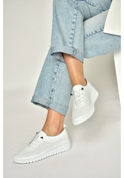 Fox Shoes Y555705103 Beyaz Hakiki Deri Comfort Ortopedik Taban Kadın Ayakkabı Beyaz