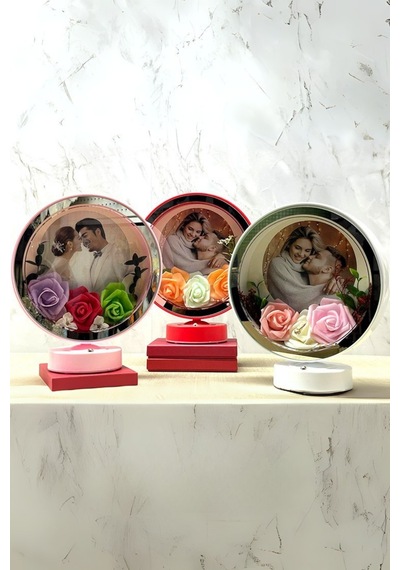 Büro Ev Ofis Hediyesi İçin 25x22cm Güllü Oval Led Fotoğraf Çerçevesi