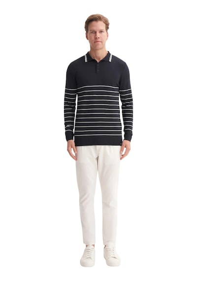 Cazador Slim Fit Viskon Dokulu Basic Çizgi Detaylı Polo Yaka Kazak-33020 Lacivert