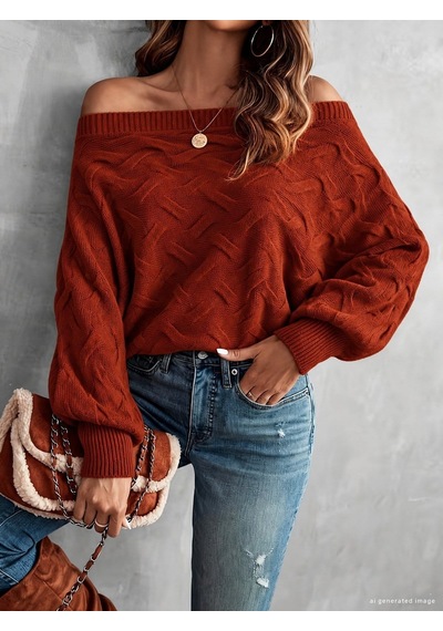 Mareandpanda Kadın Madonna Yakalı Desenli Kol Ağzı Balon Triko Bluz Turuncu