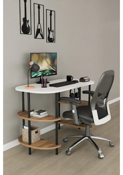 120 Cm Çalışma Masası Bilgisayar Masası 2 Raflı Kitaplık Ofis Ders Masası Ahşap Metal Ayaklı Beyaz - Atlantik Çam 120 Cm Çalışma Masası Bilgisayar Masası 2 Raflı Kitaplık Ofis Ders Masası Ahşap Metal Ayaklı Beyaz - Atlantik Çam