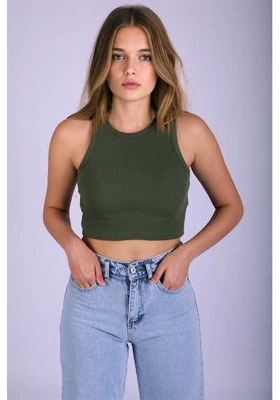 Madmext Mad Girls Haki Crop Top Mg1113-haki Haki