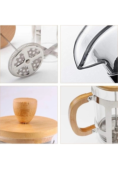 Ahşap Detaylı 350 Ml Cam French Press Renkli