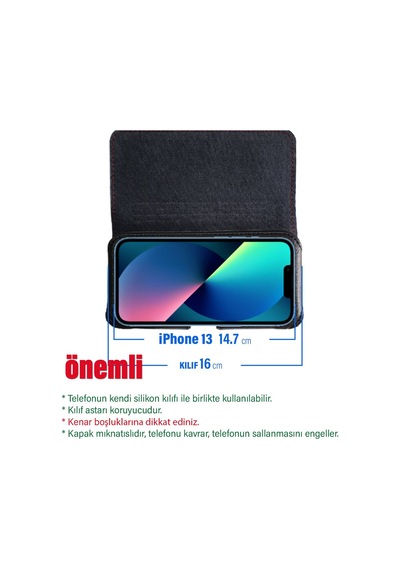 Apple Uyumlu iPhone 13 Uyumlu Kılıfı Kemer Kılıf Kapaklı Bel Kemere Takılan Kılıf Yan -