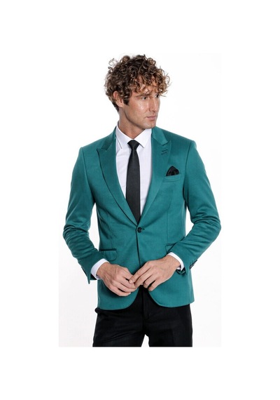 Wessi Pamuk Slim Fit Desensiz Yeşil Erkek Ceket 001
