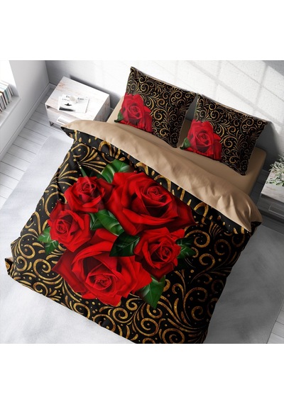 Monohome Gold & Roses 3D Pamuk Saten Çift Kişilik Nevresim Takımı Çok Renkli