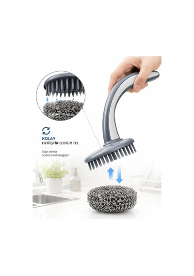 20gr Tutma Saplı Bulaşık Teli Ergonomik Dayanıklı Güvenli Paslanmaz Lüks Bulaşık Ovma Fırçası Yağ Kir Pas Sökücü Fırın Ocak Lavabo Sürtme Zor Kir Bezi Temizlik Seti