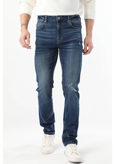Erkek Dizi Yırtık Jean Pantolon Koyu Mavi 001