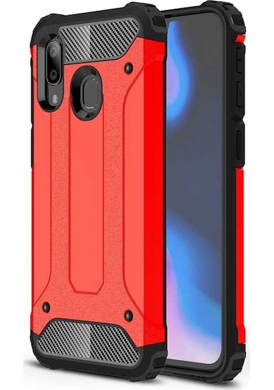 Kilifone - Samsung Uyumlu Galaxy A20 - Kılıf Çift Katman Zırh Tank Crash Military Kapak - Kırmızı