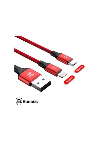 Baseus Rapid Series 2In1 Apple iPhone Uyumlu+ Micro Usb 3.0A Usb Kablo Şarj 1