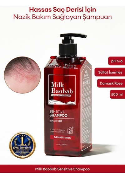 Hassas Saç Derisi İçin Nazik Bakım Sağlayan Şampuan Mılk Baobab Sensitive Shampoo Damask Rose Tüm Saç Tipleri