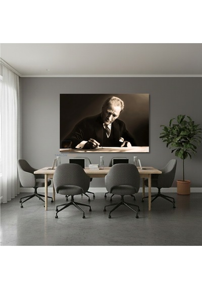 Yatay Kanvas Duvar Tablosu Ataturk Yazi Yazarken Salon Tablosu Ofis Tablosu Ev Hediyesi Dekorasyon