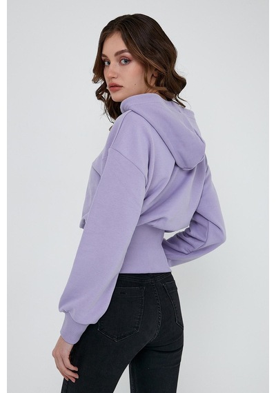 Kadın Karbon Fırçalı 3 İplik Oversize Sweatshirt Lila