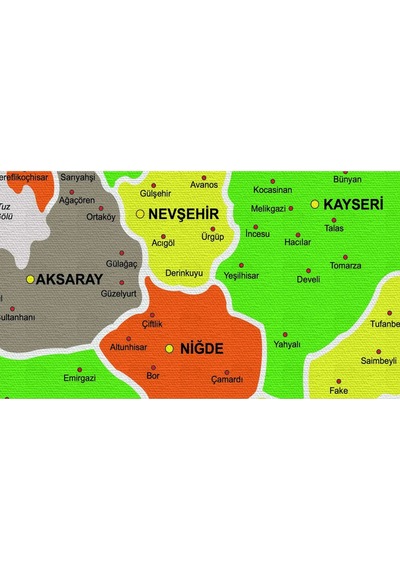 Doğaltercih Türkiye Haritası Kanvas Tablo İl ve İlçeli Ayrıntılı Eğitici-Öğretici Komşulu Dekoratif Tablo 2999