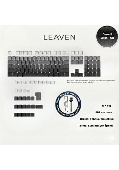 Mekanik Klavye -pbt Çift Baskı Keycap Seti- Çizgi Desenli 137 Tuşlu Siyah - Gri Tuş Takımı