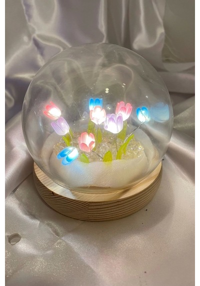 3d Led Işık Cam Küre Çok Renk Gece Lambası Mini Laleler 10 Cm