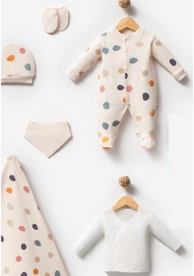By Bubbles Unisex Desenli 10'lu Hastane Çıkış Seti Ekru Puantiye