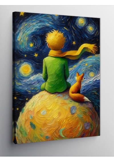 Kanvas Tablo Uzaydaki Çocuk Ve Tilki Van Gogh Tarzi 70cmx100cm