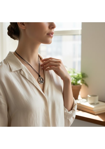 Krom Kaplama Barış Sembolü Figürlü Unisex Kolye - Yağlı Koton Kordonlu Ayarlanabilir Peace İşaretli Minimalist Tılsım Kolye Siyah Gümüş Krom Kaplama Barış Sembolü Figürlü Unisex Kolye - Yağlı Koton Kordonlu Ayarlanabilir Peace İşaretli Minimalist Tılsım Kolye Siyah Gümüş