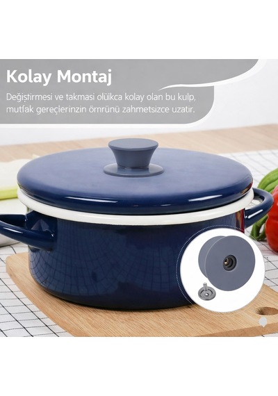 Silikon Yanmaz Yakmaz Universal Cam Tencere Kapağı Kulpu 1 Adet Tencere Tepesi Kapak Tutacağı Gri