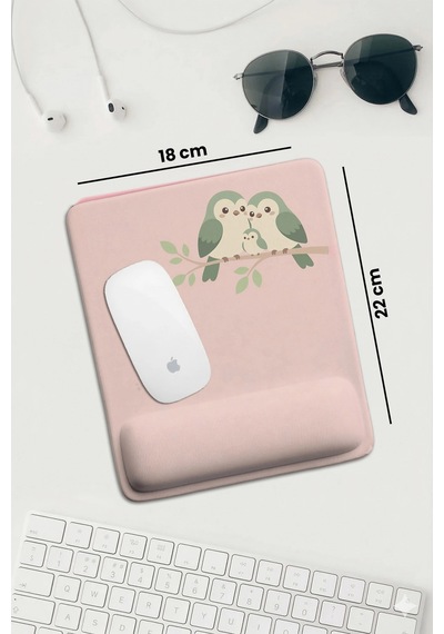 Sonictouch Pembe Bilek Minnoş Kuş Ailesi Dikdörtgen Pürüzsüz Yüzey Ergonomik Mouse Pad 18x22cm Mousepad